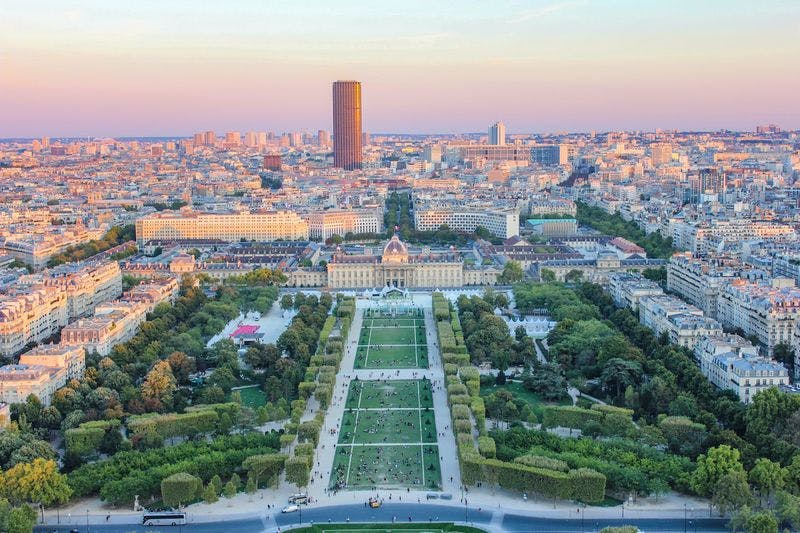 champs de mars in paris aerial view