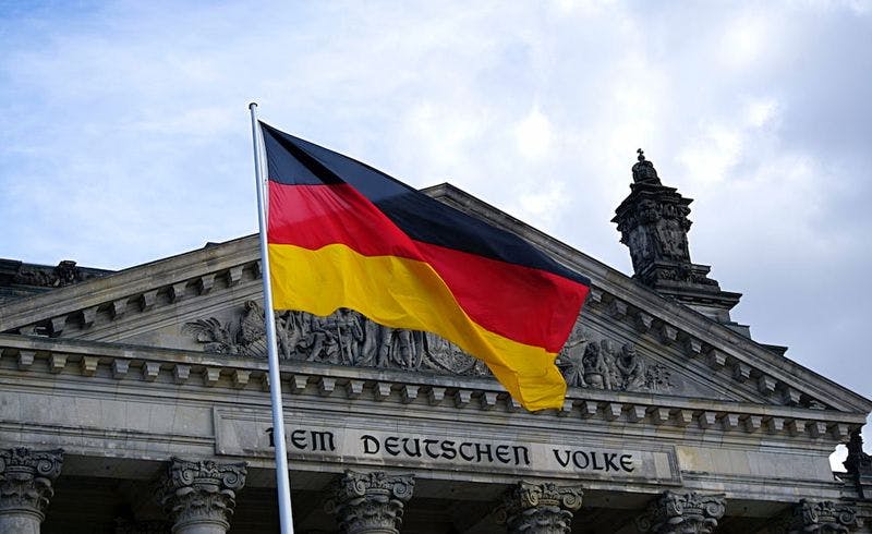 german flag infront of building
