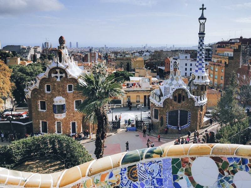 view from park guell with mosiacs in view